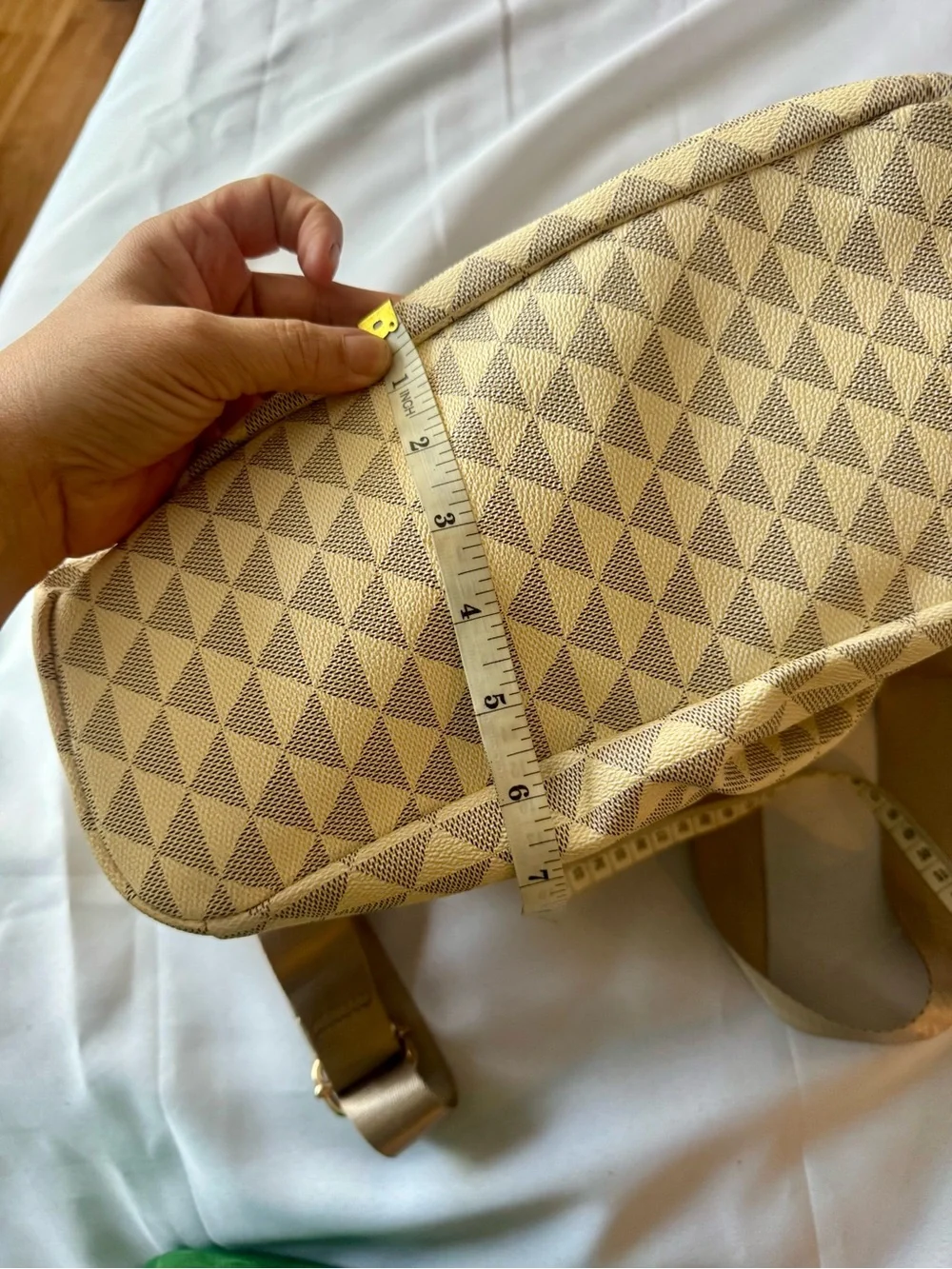 Beige Geometric Pattern Women's Backpack with Tan Accents